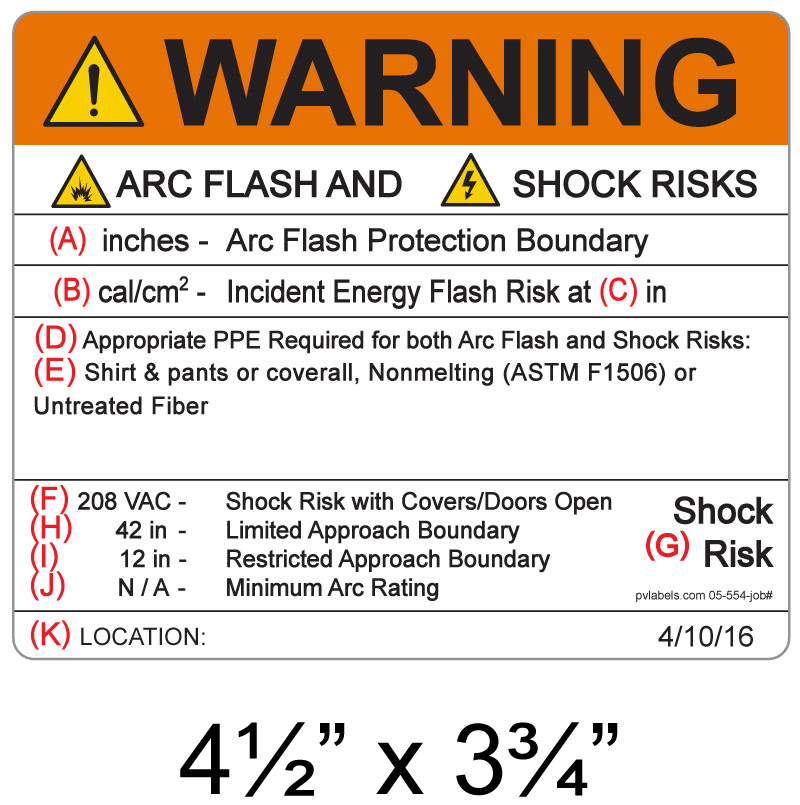 Arc Flash Hazard Label with Shock Risk
