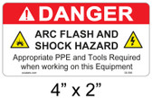 Danger Arc Flash Label - 4" X 2" - Item #05-596