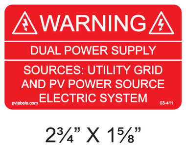 NEW RED Photovoltaic DUAL POWER SUPPLY label weather resistant vinyl  Solar 