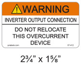 Warning Inverter Output Connection - .040 Aluminum - Item #07-412