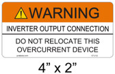 Warning Inverter Output Connection - .040 Aluminum - Item #07-212