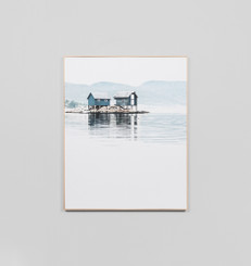 Boat House Reflection Framed Canvas