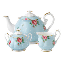 Royal Albert Polka Blue Teapot/ Sugar/ Creamer Set  