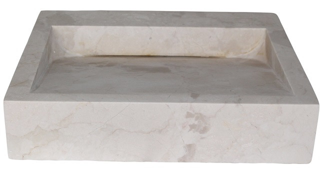 Linear Drain Rectangular Natural Stone Vessel Sink Beige Marble
