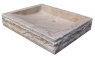 Chiseled Rectangular Natural Stone Vessel Sink - Afyon Noce Travertine