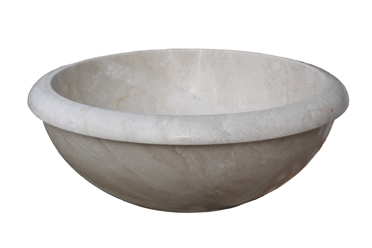Rim Top Natural Stone Vessel Sink Beige Marble Clearance