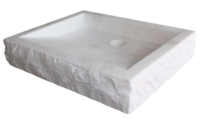 Chiseled Rectangular Natural Stone Vessel Sink White Marble