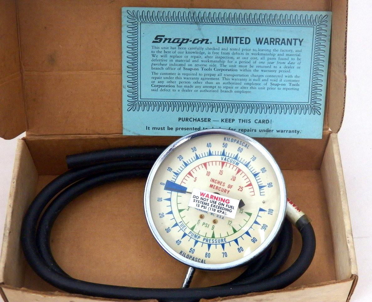 SnapOn MT14G Fuel Pump Pressure & Vacuum Gauge with hose (used