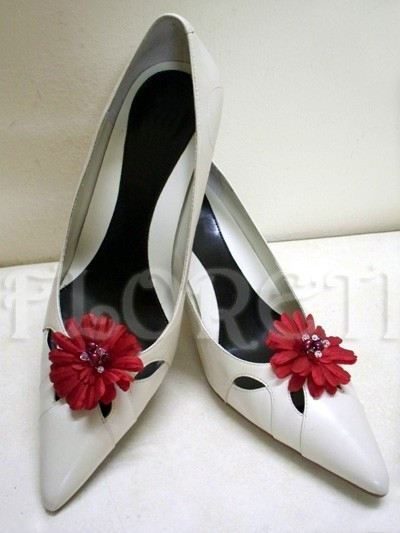 Red Gerbera Daisy Wedding Shoe Clips Pearl Swarovski Bridal Jewelry