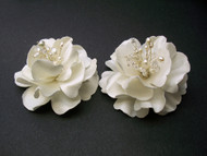 Antique White Miniature Magnolia Bridal Hair Flowers, Set of 2