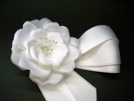 Authentic Couture Camellia Choker White Wedding Headband Bridal Dress Sash Pin, Wedding Dress Accessory