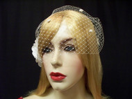 Bandeau Birdcage Veil Hair Accessory Champagne French Dotted 9in