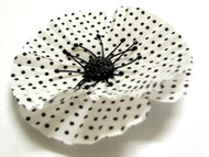 Black, White Polka Dot Poppy Hair Clip Flower Wedding Hair Accessory