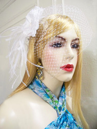 Bridal Champagne Silk Rose Clip Detachable Birdcage Veil Wedding Accessory