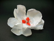 Bridal Couture White Magnolia Hair Flower Clip Coral Crystal Accessory