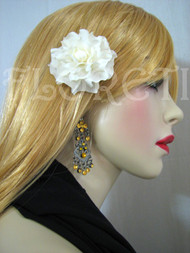 Bridal Ivory Gardenia Silk Flower Wedding Hair Clip Veil Accessory