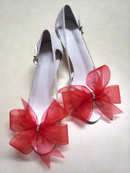 Bridal Shoe Clips Accessories Organdy Red Bow Swarovski Rhinestones