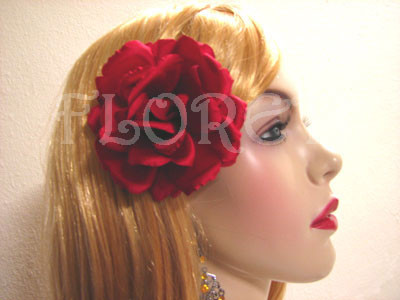 small red rose hair clip