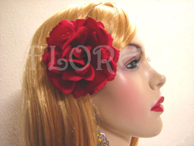 Bridal Small Red Rose Silk Flower Wedding Hair Accessory Clip Pin Up
