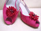 Couture Gerbera Daisy Bridal Shoe Clips Small Red w Pearls Crystals