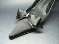 In Tiffanys Style Satin Black Bow Shoe Clips w Crystals Gift