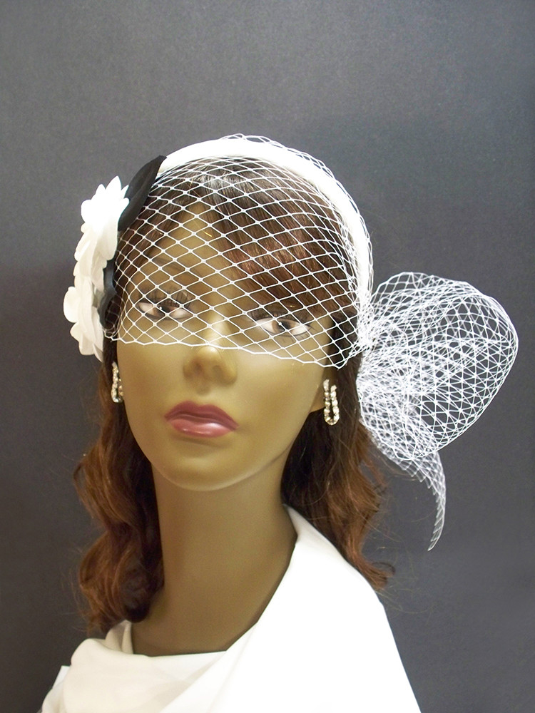 Ivory Camellia Wedding Birdcage Veil Headband Bridal Hair