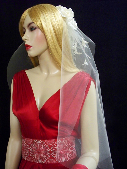 Ivory Designer Bridal Veil Double Tiered Elbow Length Detachable