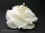 Ivory Magnolia Silk Flower Couture Bridal Hair Clip Swarovski Pearl