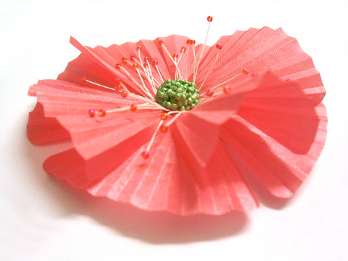 Peach Oriental Poppy Hair Clip French Silk Flower Girl Hair Accessory