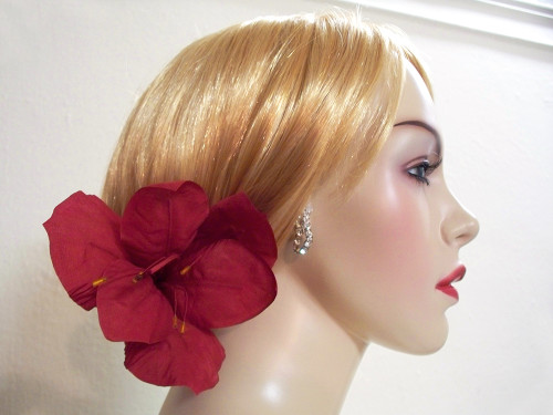 Red Amaryllis Silk Bridal Hair Clip Accessory Wedding Dress Corsage