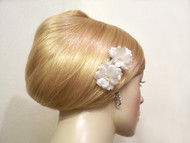 Small Rose Silk Bobby Pins Wedding Hair Flower Ivory Pearl Crystal, 2