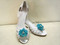 Turquoise Blue Camellia Shoe Clips White Pearls Blue Swarovski Crystal
