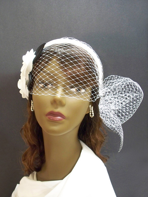 White Camellia Wedding Birdcage Veil Headband Bridal Hair Accessory