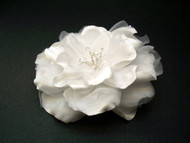 White Gardenia Bridal Flower Dress Hair Clip Swarovski Crystal Wedding