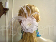 White Rose Bridal Hair Flower Clip Fascinator Pearls Swarovski Crystal