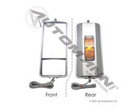 MIRROR WEST COAST STYLE 7" X 16" W/CONVEX END AND LED AMBER LIGHT