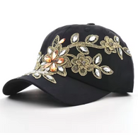 Floral Crystal Accent & Gold Cap - Black