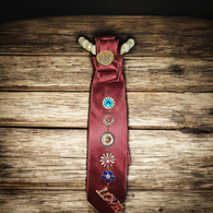 Love Burgundy Satin Tie w/Ivory Pearl Necklace