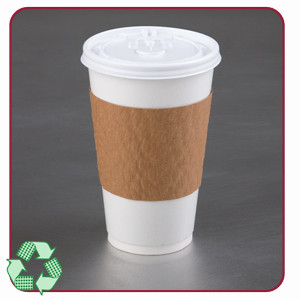 Paper board hot cup wrap that provides superior insulation. Fits 10, 12, 16, and 20 ounce cups.  Eco-friendly.