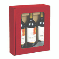 Window Red 3 Bottle Box - 11-3/8 x 13-1/8 x 3-1/2  - Red Textured Rib (Eflute) with Wine Insert    10/ctn