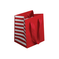 Red Side Stripe - 5 x 4 x 6  Manhattan Bags with Solid Red front & Red/White Stripe Gussets, twill handle    100/ctn