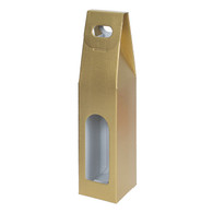 Seta Oro - 1 Bottle Carrier w Window   - Matte Gold Linen Embossed  3-1/2 x 3-1/2 x 15    50/cs       Made in Italy