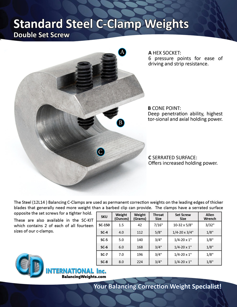 6 0 Ounce 168 G Steel Balancing C Clamp Weights 3 4 Throat Sc 6 Balancing Weights