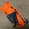 Orange and Black Two Tone Grizzly Elite custom Kydex sheath in two colors, milled slots and firesteel for small Becker, Esee, Mora knives.