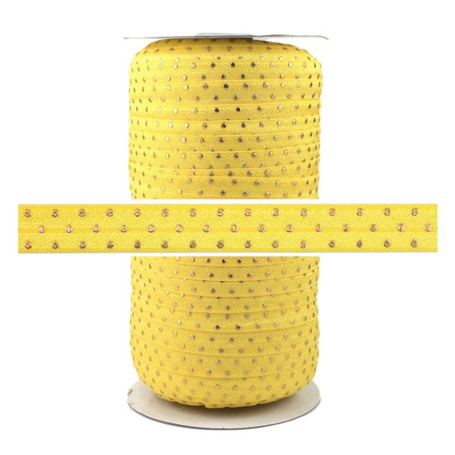 Yellow Gold Dots Print Fold Over Elastic 100yd