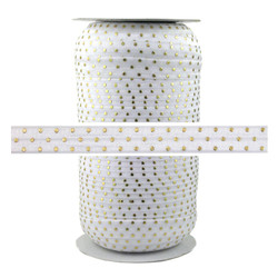 White Gold Dots Print Fold Over Elastic 100yd