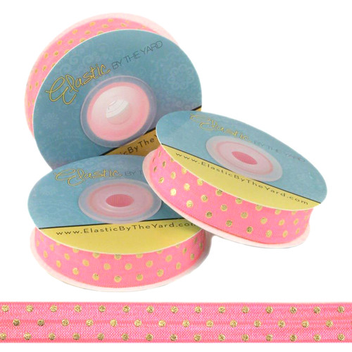 Pink Lemonade Gold Dots Print Fold Over Elastic