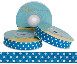 Blue with White Polka Dots Fold Over Elastic