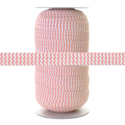 Baby Pink Chevron on White 5/8" Fold Over Elastic 100yd
