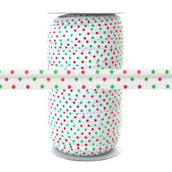 Red & Green Polka Dots on White - Fold Over Elastic 100yd